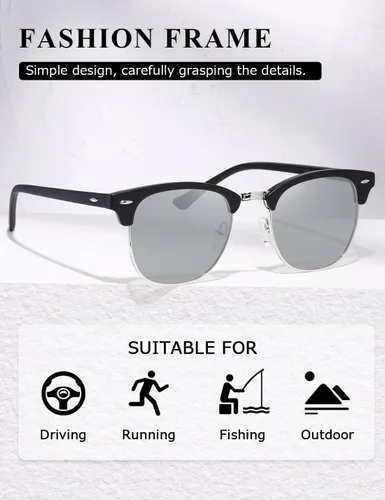 Vista 109 de AEVOGUE Gafas de sol polarizadas para mujeres y hombres semi marco retro gafas de sol AE0369