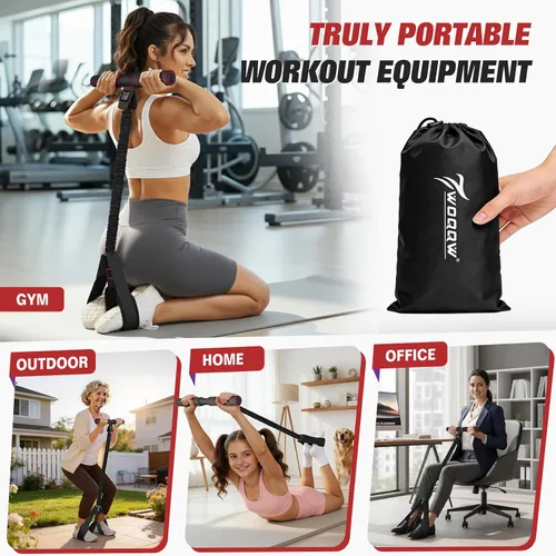 Vista 6 de Banda de resistencia mejorada de pedal con asas, bandas de resistencia para pedal de pie para mujeres, entrenamiento de piernas y abdominales
