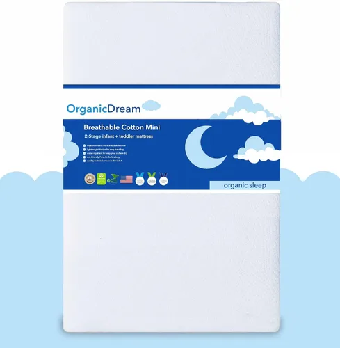 Vista 6 de ORGANICDREAM Colchón para cuna + cama infantil – 100% transpirable probado para reducir el riesgo de asfixia, hipoalergénico, certificado GREENGUARD