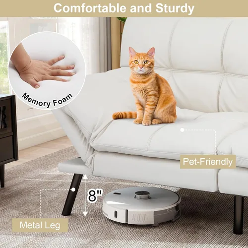 Vista 5 de MUUEGM Sofá cama tipo futón de espuma viscoelástica con respaldo ajustable, reposabrazos extraíbles para espacio pequeño, sofá de oficina, sala