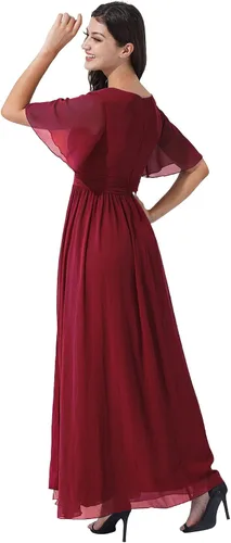 Vista 3 de ranrann Vestido largo de gasa formal para mujer, para boda, dama de honor, con abertura lateral