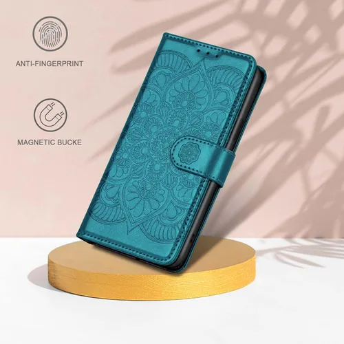 Vista 5 de Funda tipo cartera para iPhone 15 Pro Max, bloqueo RFID, soporte para 3 tarjetas con ranura para tarjetas de crédito, funda protectora magnética