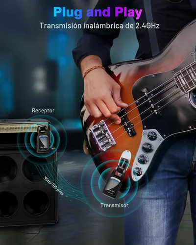 Vista 8 de Sistema de guitarra inalámbrica 2.4GHz con 6 canales 24Bit/48KHz recargable Negro
