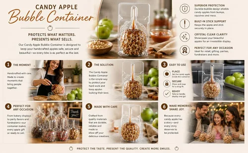 Vista 4 de Paquete de 50 recipientes transparentes de manzana confitada, cajas de embalaje de manzana dulce, manzanas caramelizadas, manzanas dulces