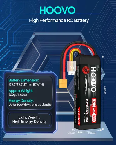 Vista 3 de HOOVO Batería LiPo 11.1V 3S 5200mAh 80C Softcase RC Batería XT60 Enchufe para RC Car RC Truck Avión Helicóptero Barco Carreras RC Hobby