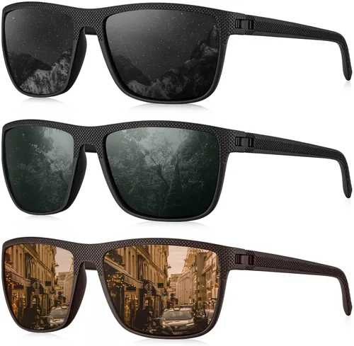 Vista 47 de KALIYADI Gafas de sol polarizadas para hombre, gafas de sol ligeras con protección UV para conducir, pescar y jugar golf (3 unidades) Negro