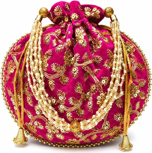 Vista 14 de Bolsa de terciopelo bordada para mujer, bolsa con cordón, regalo de boda dorado para mujer Negro