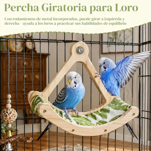 Vista 2 de FlidRunest Juguete de perca de pájaro mejorado con hamaca, juguete interactivo mecedora de periquitos, juguetes de forrajeo, hamaca de tela verde