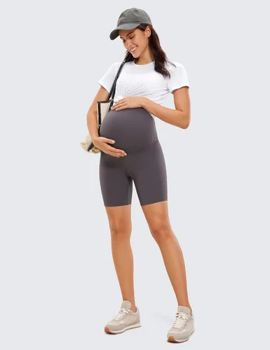 Vista 5 de CRZ YOGA Butterluxe - Pantalones cortos de yoga de maternidad sobre el vientre de 6 pulgadas, pantalones cortos de ciclismo atléticos