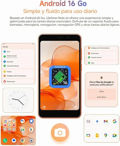 Vista 5 de Ulefone Nota 22 teléfono inteligente desbloqueado, 5" compacto Android 16 Icy Blue