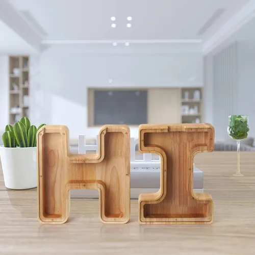 Vista 8 de WOOD CITY Alcancía con letras para adultos, niños y niñas, de madera de 9 pulgadas, caja de dinero personalizada grande de 9 pulgadas, nombre