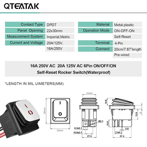 Vista 4 de interruptores DPST AC/DC 20A-125V, 16A-250V, 30A-24V, 35A-12V, IP66 impermeable encendido-apagado, relleno de pegamento impermeable, interruptor