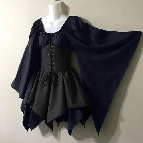 Vista 2 de JURANMO Vestido irlandés tradicional para mujer, disfraz medieval renacentista, manga acampanada, falda de corsé, vestido gótico victoriano
