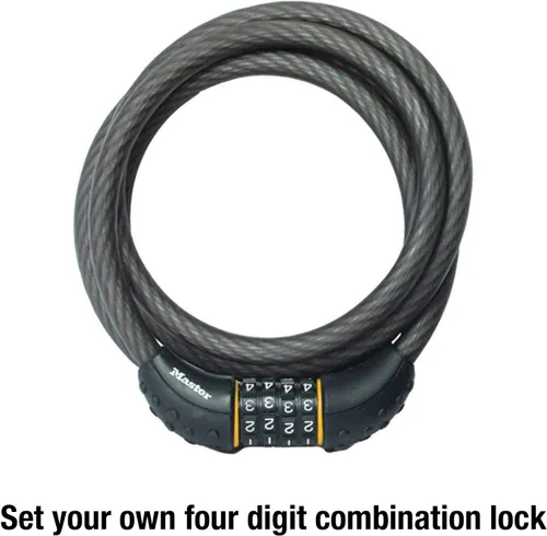 Vista 4 de Master Lock Bloqueo de cable, establece tu propia cerradura de combinación para bicicleta, 6 pies de largo, negro, 8122D