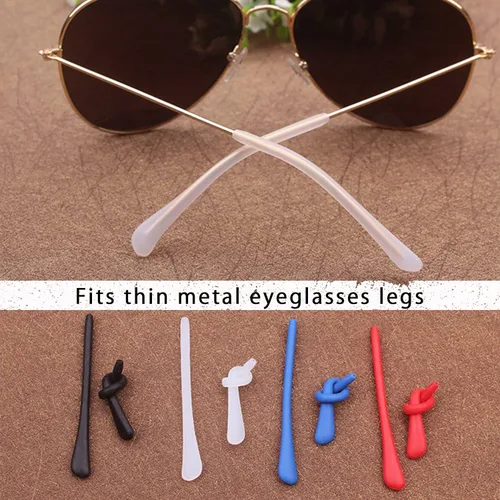 Vista 2 de KECHIO Puntas de silicona antideslizantes para lentes de oreja, reemplazo de tubo para patas de gafas de metal fino, 3 negro/2 marrón