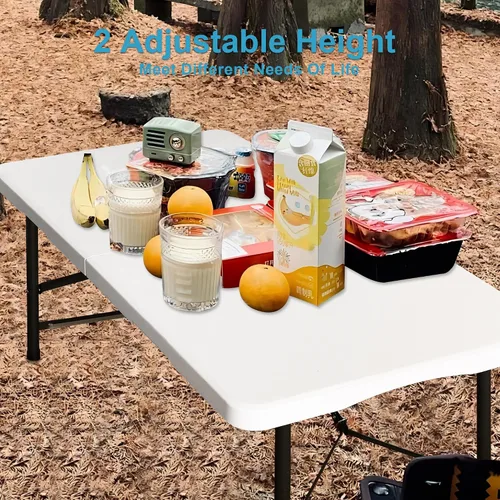Vista 3 de Bblife Mesa portátil plegable para eventos de 4 pies, mesa de camping de plástico con 2 alturas ajustables, mesa de utilidad resistente para Blanco