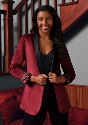 Vista 3 de Harry Potter - Blazer rojo de Gryffindor para mujer, con licencia oficial de Harry Potter, de gamuza sintética