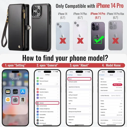 Vista 7 de Defencase Funda Cartera Magnética para iPhone 14 Pro Compatible con Magsafe con Bloqueo RFID Portador de Tarjetas con Correa de Cremallera