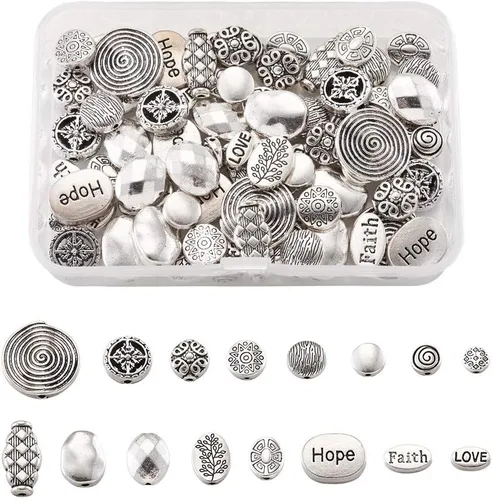 Vista 22 de Craftdady 600 cuentas espaciadoras tibetanas de 10 estilos, colores mezclados, aleación de metal, dijes para pulseras, collares, suministros