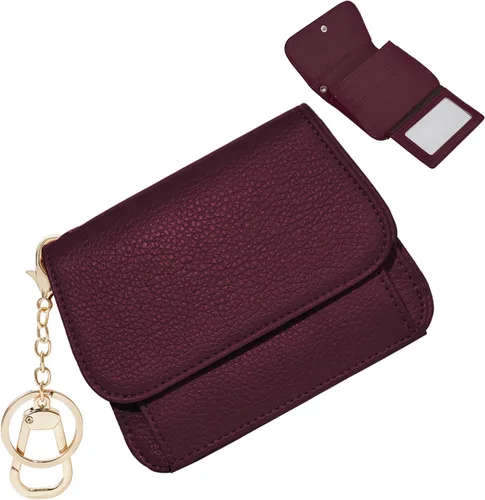 Vista 8 de Cartera pequeña para mujer, con bloqueo RFID, delgada y bolsillo para monedas, tarjetero plegable para tarjetas de crédito con ventana