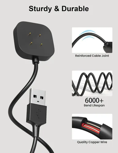 Vista 3 de Compatible con Fitbit Sense y Versa 3 Charger Cable de carga de repuesto para Sense 2, Versa 4 Smartwatch de 3.3 pies, cable inalámbrico magnético
