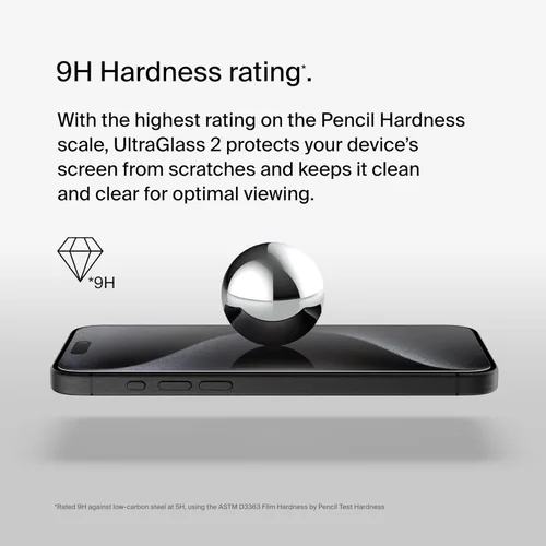 Vista 4 de Belkin ScreenForce UltraGlass 2 - Protector de pantalla para iPhone 15 Pro Max, resistente a los arañazos, vidrio probado con dureza 9H con diseño