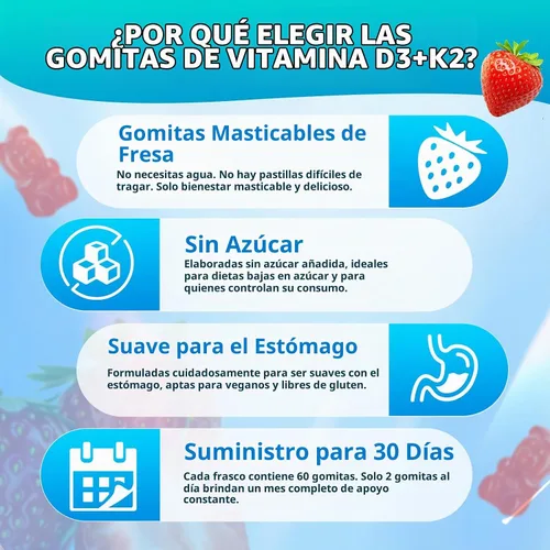 Vista 6 de Vitamin D3 K2 Gummies 5000IU Sugar Free Supplement, 60 Count