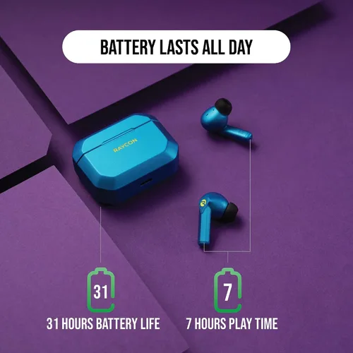 Vista 8 de Raycon Los auriculares inalámbricos Bluetooth para juegos con micrófono integrado, baja latencia, 31 horas de batería, funda de carga