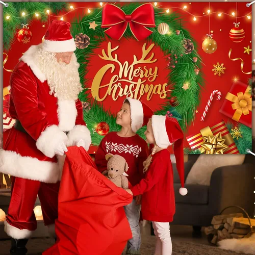 Vista 4 de Avezano Cartel de Feliz Navidad, telón de fondo rojo de Navidad para decoraciones de fiesta, invierno, Año Nuevo, Nochebuena, reuniones familiares