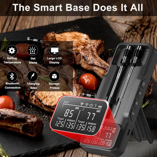 Vista 8 de Termómetro inalámbrico de carne de 800 pies con 2 sondas más delgadas mejoradas, termómetro digital para barbacoa, inalámbrico con pantalla LCD