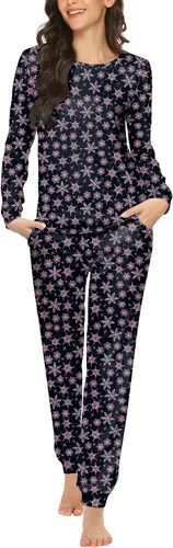 Vista 33 de Ekouaer - Conjunto de pijama de manga larga para mujer, ropa de dormir suave con cuello redondo y bolsillos, conjuntos de ropa de descanso Negro
