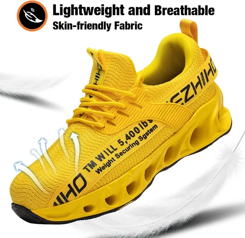 Vista 5 de Kezhiho Zapatos de punta de acero para hombre, ligeros, cómodos, transpirables, zapatos de trabajo a prueba de pinchazos, antideslizantes, a