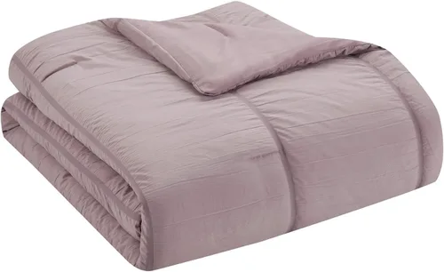 Vista 2 de VCNY Home - Cama matrimonial en una bolsa, ropa de cama de 12 piezas con tela fruncida y detalles de piel sintética, decoración elegante