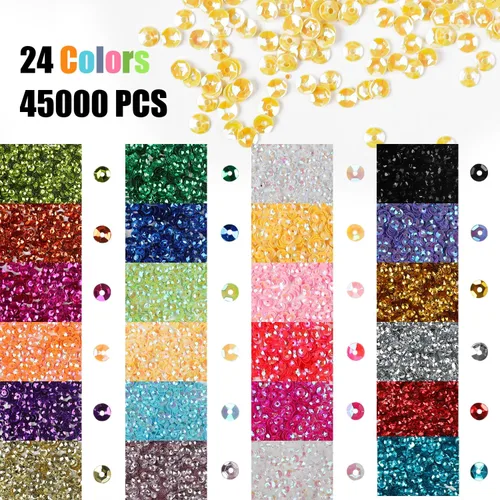 Vista 4 de DIYASY 45000 mini lentejuelas de 0.157 in para manualidades – 24 colores redondos de lentejuelas bordadas con agujero