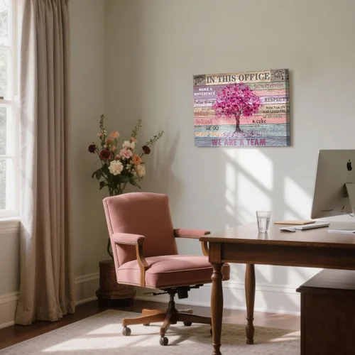 Vista 4 de Arte de pared inspirador rosa para oficina, mujeres, frases motivacionales, póster rústico de árbol de corazón, cuadros enmarcados, decoración