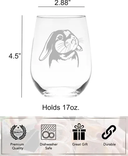 Vista 5 de C M Copa de vino sin tallo de conejo, 17 onzas, 1 pieza, regalo temático de conejo para hombres y mujeres (estilo B1)