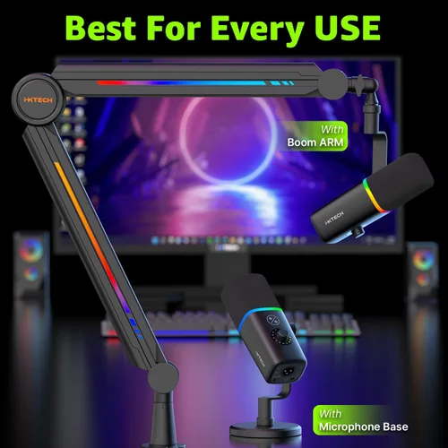 Vista 2 de IXTECH - Micrófono USB para juegos para PC, micrófono condensador con cancelación de ruido para podcasts y transmisión de video con soporte