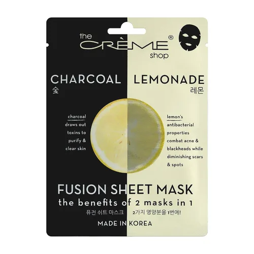 Vista 2 de The Crème Shop - Máscaras faciales Fusion, cuidado facial coreano de la piel e hidratante - Ácido hialurónico carbón y limón para hidratar