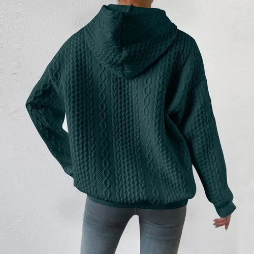 Vista 4 de Sudaderas con capucha de punto gofre para mujer, estilo casual, con cordón, talla grande, lisa, cuello redondo, ropa preparatoria