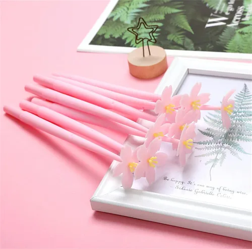Vista 7 de YYaaloa 12 bolígrafos de tinta de gel con flores rosas lindas, bolígrafos de 0,5 mm de tinta negra, divertidos bolígrafos kawaii a granel