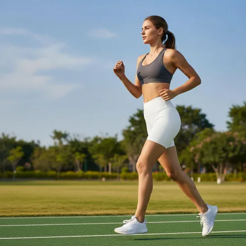 Vista 5 de Pantalones cortos de ciclismo de cintura alta para mujer, 5 pulgadas, control de abdomen, atléticos, correr, gimnasio, yoga, pantalones cortos
