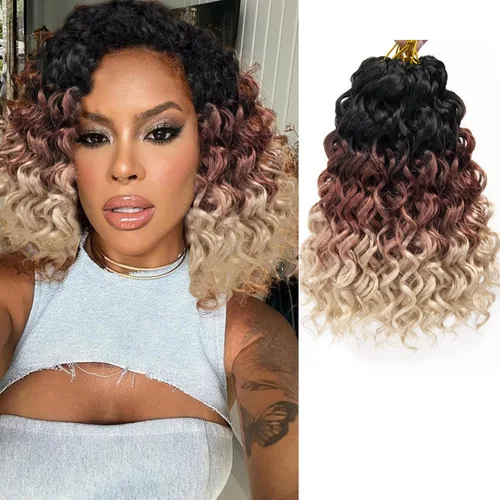 Vista 77 de GoGo Curl Crochet Hair 18 pulgadas onda de agua pelo sintético bohemio ganchillo trenzado jengibre onda profunda extensiones de cabello trenzado