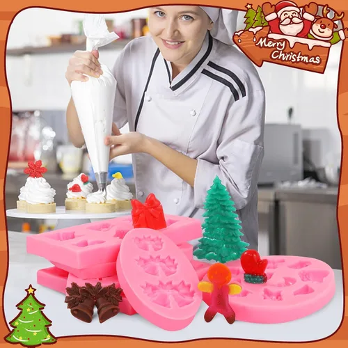 Vista 4 de Moldes de silicona para fondant de Navidad, lindo árbol de Navidad, Papá Noel, oso amoroso, alce, muñeco de nieve, invierno, congelado, fiesta