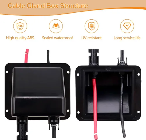 Vista 3 de Caja de prensaestopas solar de doble cable con cable de extensión solar suave 10AWG de 0.33 pies, glándula de entrada solar de ABS impermeable