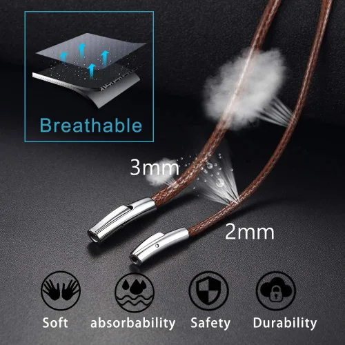 Vista 3 de U7 - Collar de cordón de cuero negro y marrón de 2mm 3mm con cierre de acero inoxidable personalizable, cadena de cuerda de cera tejida