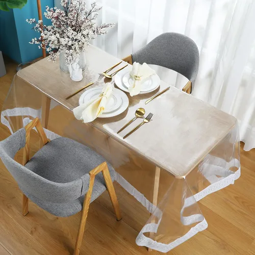 Vista 7 de Mixweer Protector Cubierta de Mesa de Vinilo Transparente Impermeable Mantel de Plástico para Mesa de Comedor Mantel de Encaje Blanco para Mesas