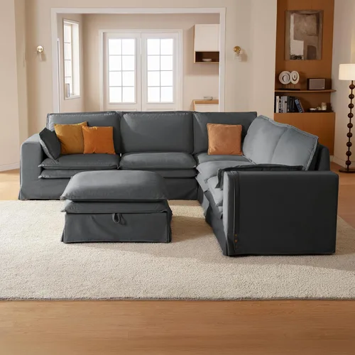 Vista 21 de Juego de sofá de 2 piezas de gran tamaño de 125 pulgadas para sala de estar, funda extraíble lavable, cómodo sofá nube de 3 plazas y sofá biplaza