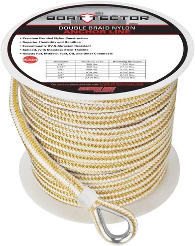Vista 6 de Extreme Max 3006.2514 BoatTector - Línea de anclaje de nailon con doble trenza con dedal, 1/2" x 150', color blanco con trazador azul Blanco con azul