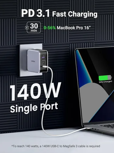 Vista 4 de UGREEN Cargador USB C de 140 W y cable USB C a USB C de 240 W y 6.6 pies