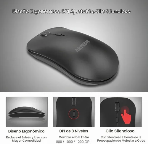 Vista 3 de Arteck Combo de teclado y mouse inalámbricos 2.4G HW193MW162 Inoxidable Ultra Slim de tamaño completo y mouse ergonómico para computadora